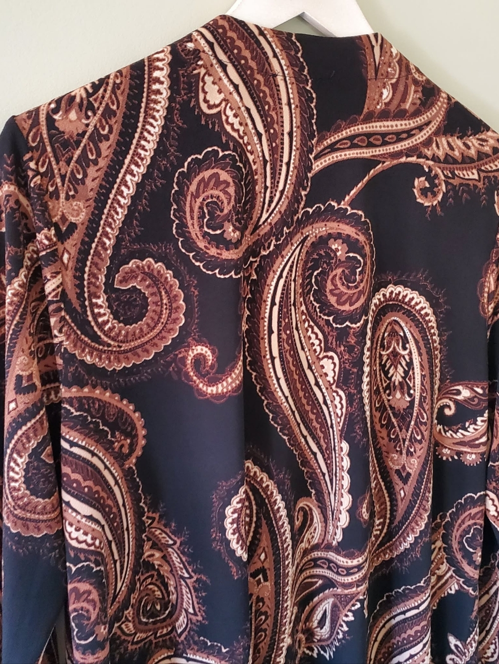 Laura 1X Modern Bohemian Hippie Resortwear Earthy Paisley Silk Knit Long Kimono - Picture 10 of 12
